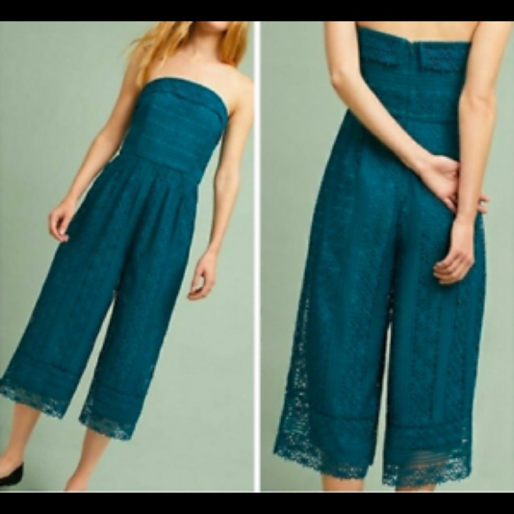 Teal Strapless Eyelet Jumpsuit